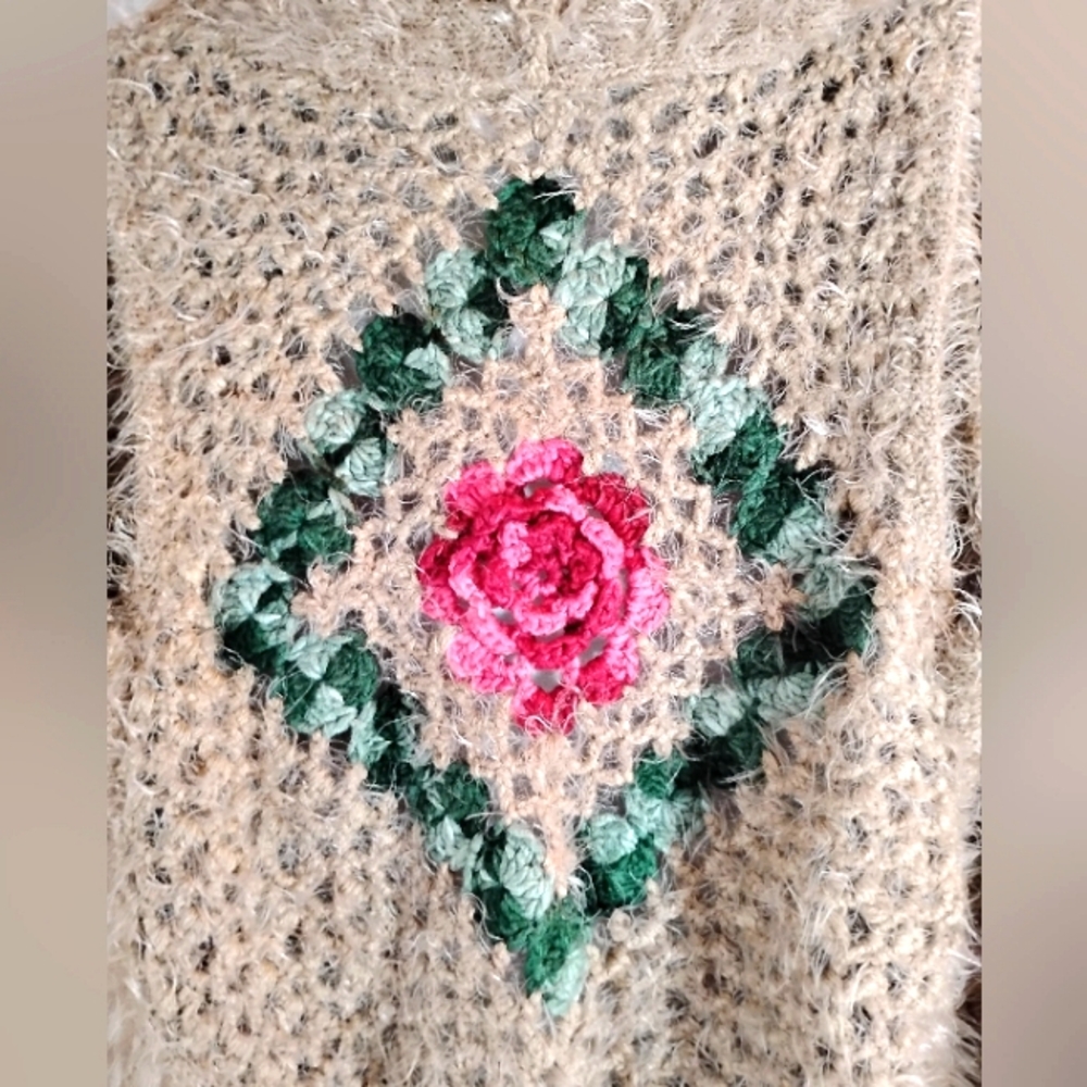 Vintage soho chick hand embroidery Mohair vest shabby boho retro hipster - Picture 6 of 12